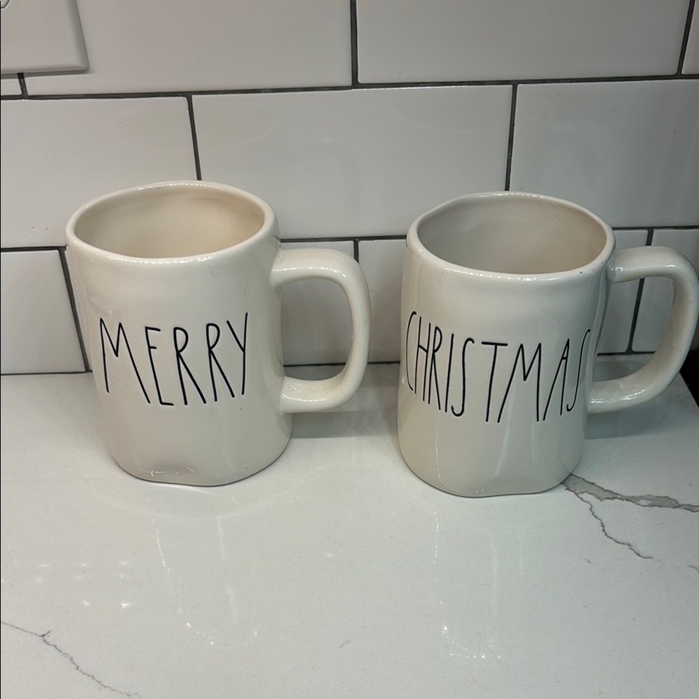 Rae Dunn Merry Christmas White Mugs